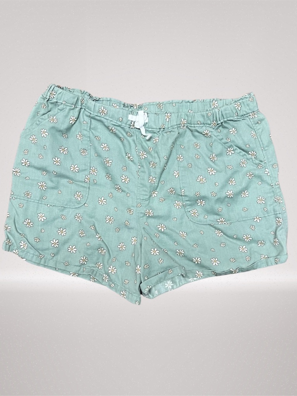 Wonder Nation Girls XL Plus 14-16 Green Daisy Floral Pull-On Shorts